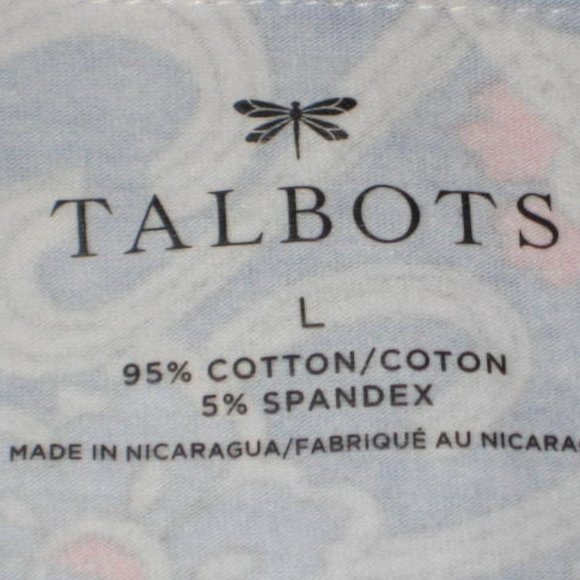 Talbots Large Excellent Top Paisley Red Blue Yellow Short Sleeve Stretch Cotton - Picture 9 of 10